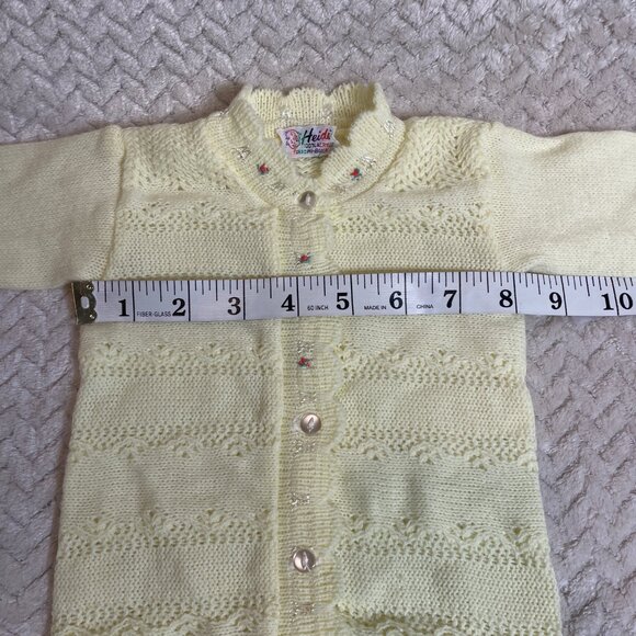 Vintage Heidi Baby Cardigan | Yellow Knit Sweater with Rose Embroidery | Infant - Picture 6 of 8